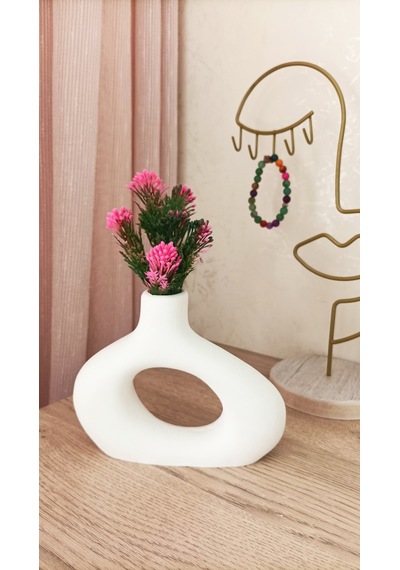 Mini Beton Saksı - Yapay Çiçekli - Pembe