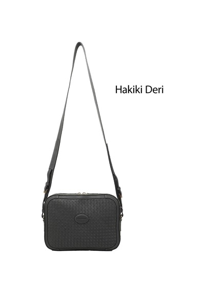 Gönderi R Gri Hakiki Deri Hasır Örgü Uzun Askılı Omuz Çantası Gri