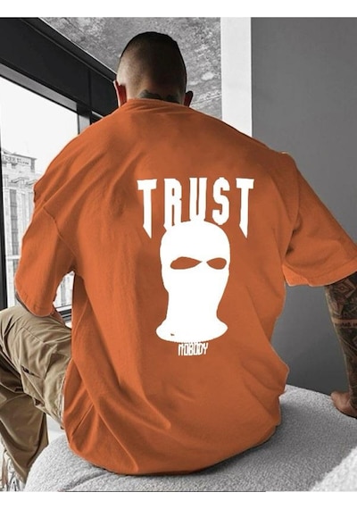 Trust Baskılı Oversize Tişört Turuncu