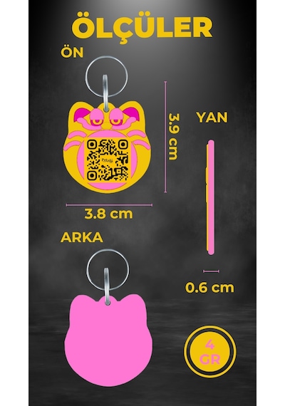 Petjoo 5.Jane Martinke Pembe-Sarı Qr'lı Kedi Künyesi