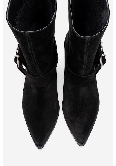Luvishoes Velmor Siyah Süet Hakiki Deri Tokalı Kadın Western Bot Siyah