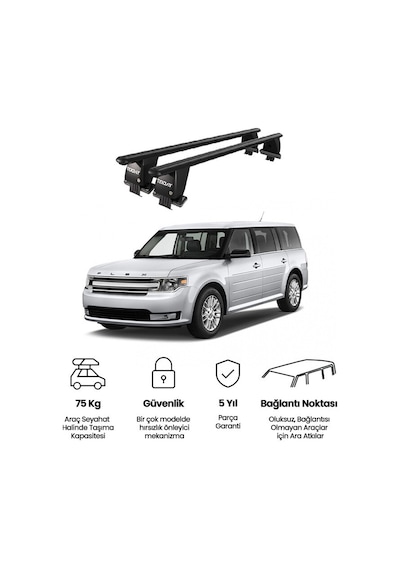 Royal Ford Flex 2013 Ve Sonrası Uyumlu Siyah Ara Atkı Port Bagaj Tavan Barı