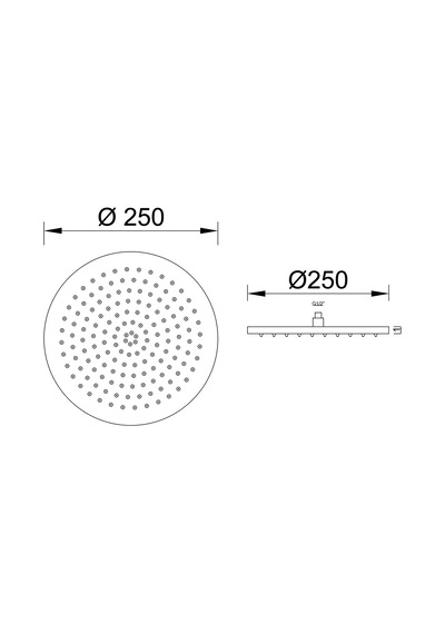 Fause Tavandan Borulu Oval Slim Metal Ankastre Duş Başlığı Siyah 25 Cm Siyah