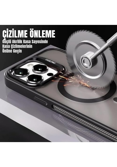 Kılıf Kamera Korumalı Şarj Özellikli Mat Şeffaf Renkli Kılıf 13 Pro Siyah Diğer