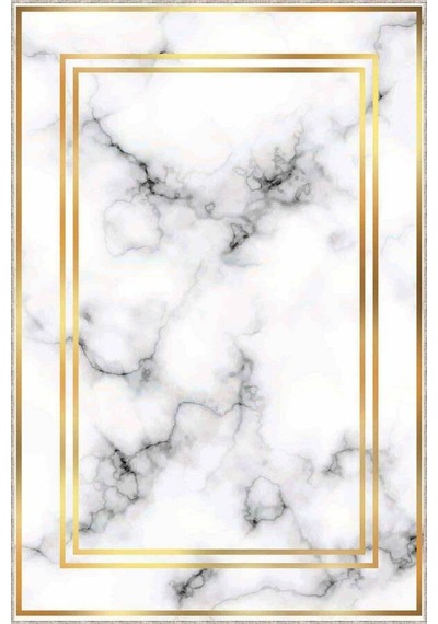 Krem Gold Çerçeveli Kaymaz Tabanlı Dekoratif Halı Ar095n11 Krem - Gold