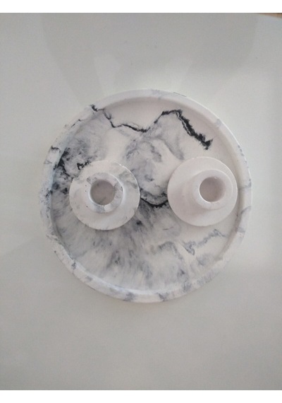 Marble Serisi Beton Tepsi Ve 2'li Mumluk,taki Tabağı,tütsülük Gri