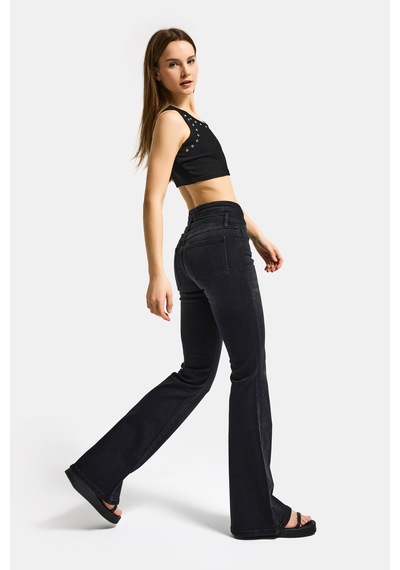 Itsbasic Kadın Koyu Füme 2s6-1 Flare Fit Esnek Elastan Kumaş Denim Jean