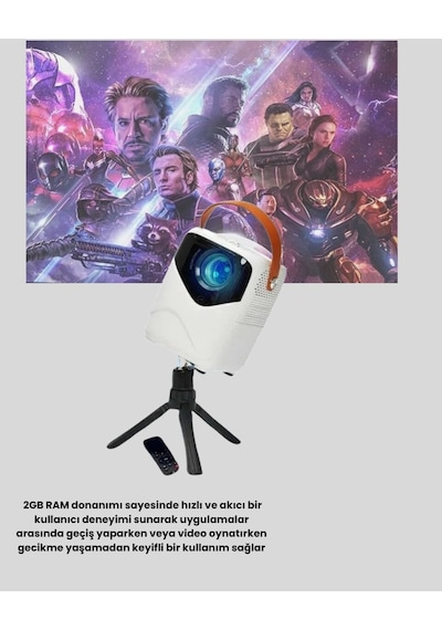 Taşınabilir 1080p Hd Akıllı Projektör 64gb Dahili Hafıza 2gb Ram Uzaktan Kumandalı