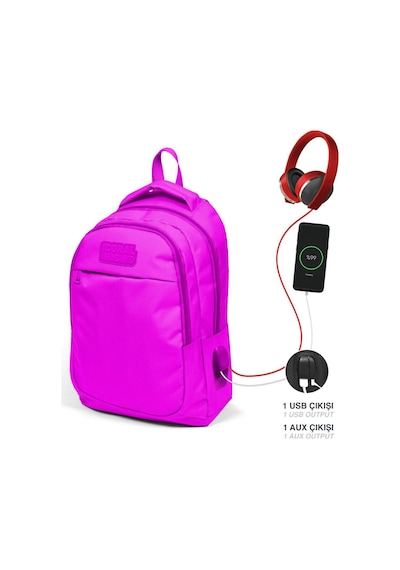Coral High Kids Pembe Üç Bölmeli USB Şarjlı Kulaklık Çıkışlı Okul Sırt Çantası 24310