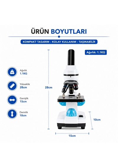 Kenly 2000x Büyütmeli Hd Dijital Biyolojik Mikroskop Seti, Monoküler, Led Işıklı, Öğrenci Ve Yetişkinler İçin Eğitici Bilim Ve İnceleme Kiti