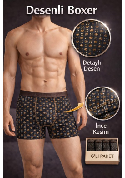 Mercan Desenli Erkek Boxer 6'lı Paket Zer