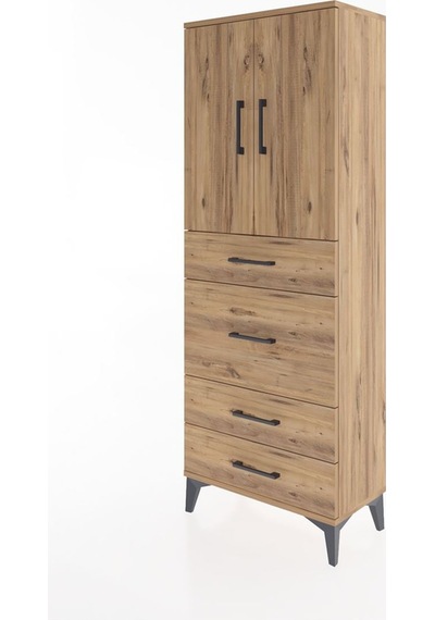 Arges Dolap 3 Raflı 4 Çekmeceli 2 Kapaklı 60x30x163 Çam-çam Atlas Çam