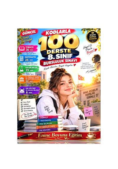 Kodlarla 100 Derste 8. Sınıf Bursluluk Sınavı Güncel Konu Anlatımlı Hazırlık Kitabı
