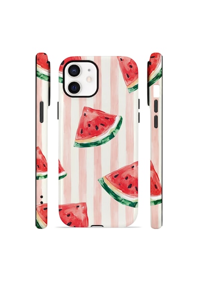 Apple iPhone Uyumlu 11 Vorian Çift Katmanlı Magsafe Kılıf Watermelon Blush Stripe