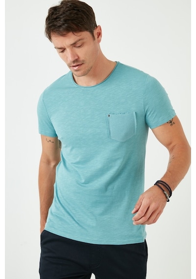 Buratti % 100 Pamuklu Slim Fit Bisiklet Yaka Cepli Erkek T Shirt 5902000 Mavi