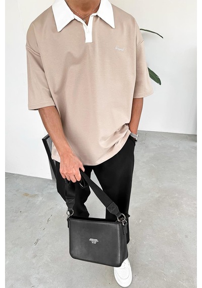 Krem Bound Polo Yaka Outplenty Premium Oversize Tişört Krem