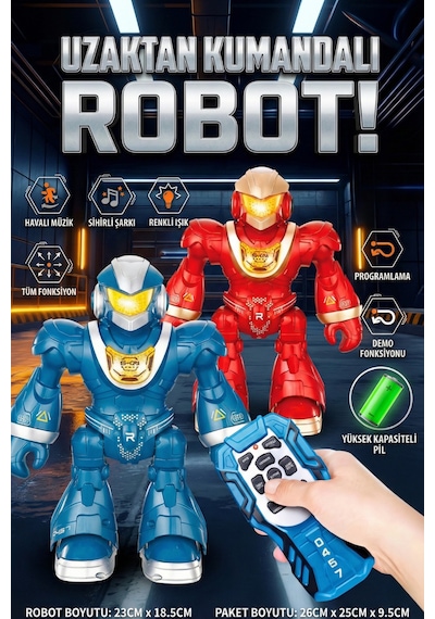 Uzaktan Kumandalı Akıllı Robot Oyuncak - Işıklı, Müzikli, Dans Eden Programlanabilir, 23cm Mavi