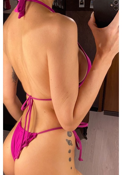 Moda Dua Kadın Fuşya Yandan Bağlamalı Tangalı Üçgen Bikini Mayo Takımı