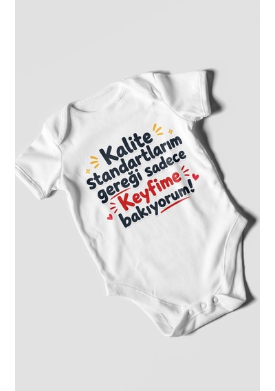 Morivokids Kalite Standartlarım Mesajlı Kısa Kollu Bebek Body %100 Pamuk Beyaz