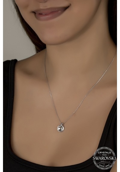 Union Swarovski Crystal Kadın 8 Mm Çerveli Gümüş Kolye
