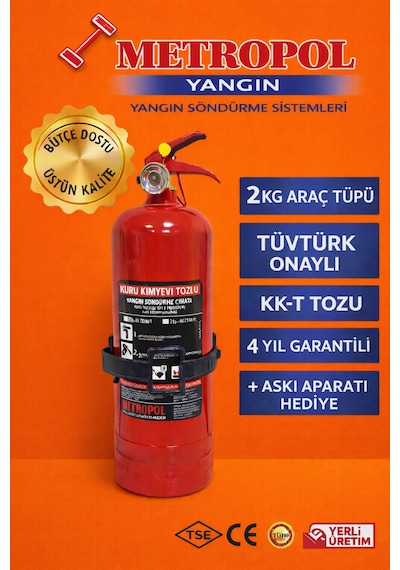 Metropol 2 Kg Tozlu Yangın Tüpü, Yangın Söndürme Tüpü.yangın Söndürücü.tekne Sertifikalı Yangın Tüpü.