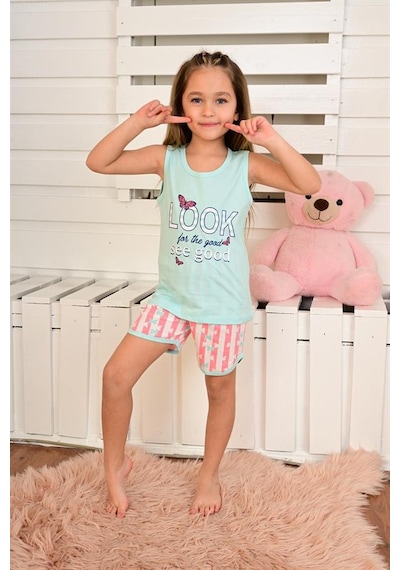 kız çocuk askılı pijama takımı look see good mint