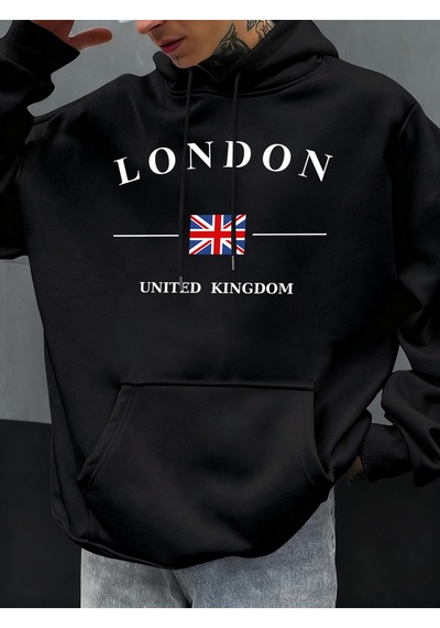 Startmore Startmorelondra Birleşik Krallık Bayrağı Baskılı Kapüşonlular Erkekler Moda Sonbahar Hoody Rahat Polar Siyah