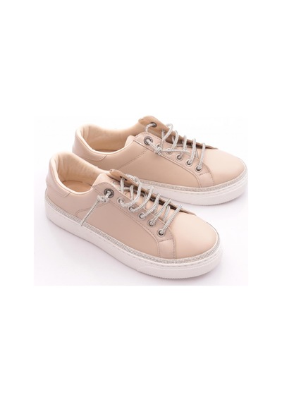 Dgn 2475 Kadin Taş İp Bağcikli Sneaker Ayakkabi Ekru Bej