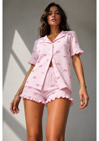 Norcia Sports Kadın Süprem Gömlek Şort Düğme Pembe Pijama Takımı Çok Renkli - 929322749 Çok Renkli - 929322749 Çok Renkli