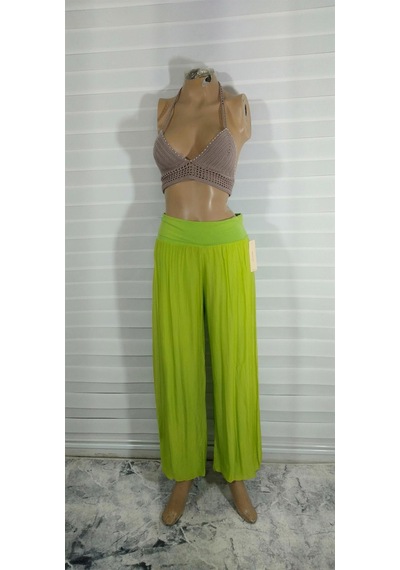 Bohem Stil Italyan Korsajlı Astarlı İpek Wes Pantolon -8733 Neon Yeşil