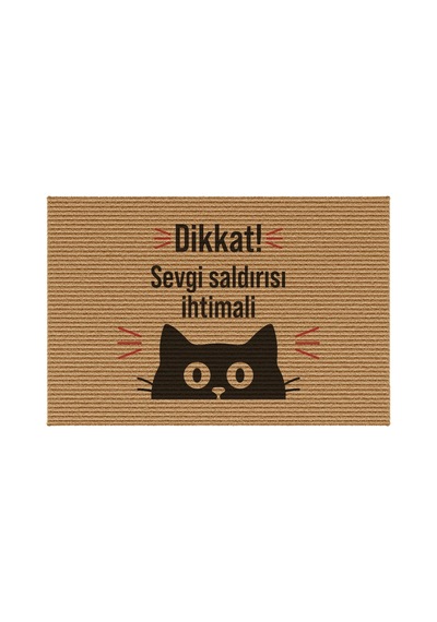 Decovetro Kapı Önü Halı Paspas Kedi Dikkat Sevgi Baskılı 40 X 60 Cm Çok Renkli