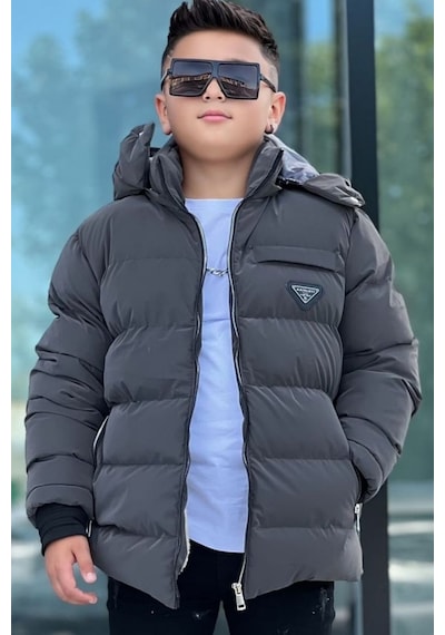 Pina Kids Erkek Çocuk Çıkarılabilir Kapüşonlu Su Geçirmez Nova Kışlık Mont Km4012 Füme
