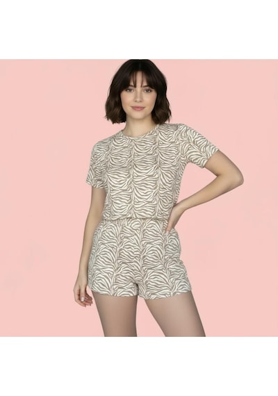 Merlot T-shirt Şort Örme Pijama Takımı Kahverengi