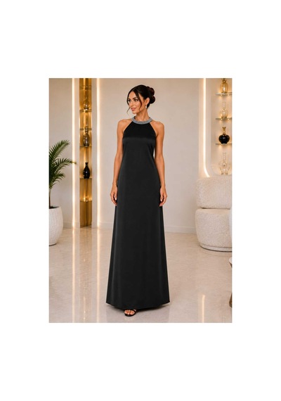Gül&can Butik Saten Elbise Şık Gece Elbisesi Siyah