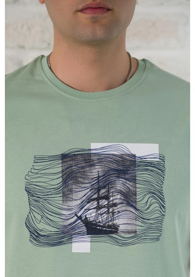Regular Fit Pamuklu Baskı Detaylı Erkekyazlık T-shirt 001