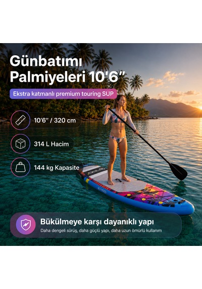 Npo Sunset Palm 305x81x15cm Şişme Premium Sup Paddle Board 148kg Kürek Pompa Çanta Koltuklu Full Set