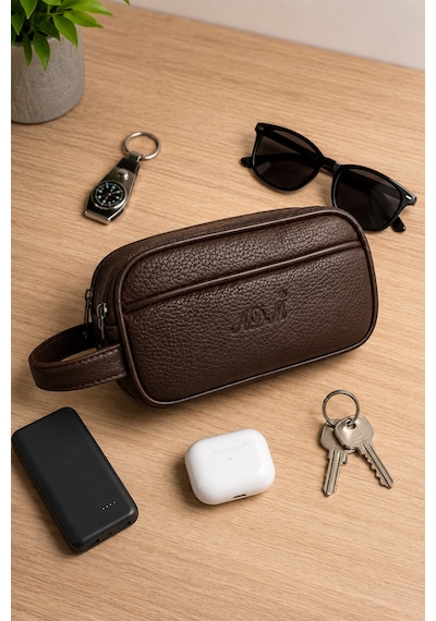 Vıatox Ar-01 Erkek Siyah Suya Dayanıklı Suni Vegan Deri Traşlık Bakım Seyahat El Çantası Portföy/clutch Kahverengi