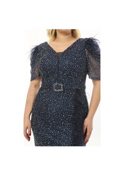 Ladies First Büyük Beden 3853 Lacivert Uzun Abiye Elbise 001