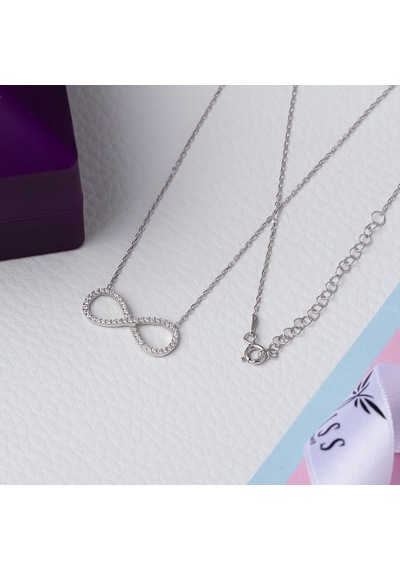 Sonsuzluk Küçük Model Zirkon Taşlı 925 Ayar Gümüş Kadın Kolye Gümüş - Rodyum