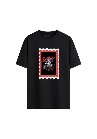Black Nova Oversize Baskılı Unisex %100 Pamuk T-shirt Deathless Stamp Siyah