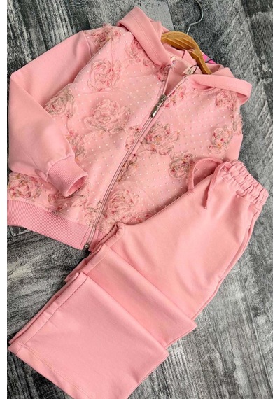 Riccotarz Kız Çocuk Üzeri Kabartma Gül Desenli Tüllü Kapüşonlu Ceket Bol Kesim Cep Detayl Pembe Alt Üst Takım Riccotarz Kız Çocuk Üzeri Kabartma Gül Desenli Tüllü Kapüşonlu Ceket Bol Kesim Cep Detayl Pembe Alt Üst Takım