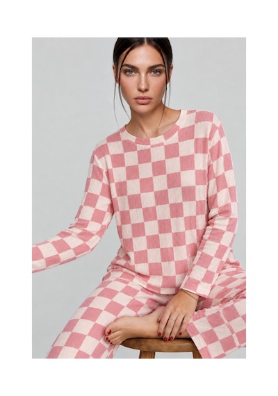 Fit Women Kadın Çizgili Regular Fit Pembe Pijama Takımı 4691