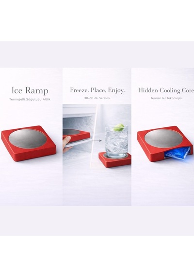 Iceramp Kırmızı Ehlikeyf, Ice Ramp Bardak Soğutucu Altlık Termojelli, Paslanmaz Çelik, Donarak Soğutan Diğer