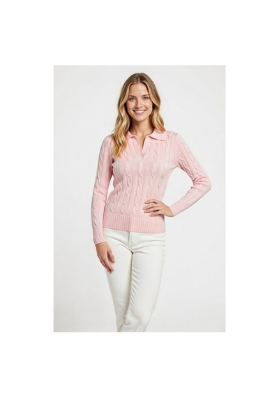 Youknitwear You Riviera %100 Pamuk Polo Yaka Kadın Kazak Pembe
