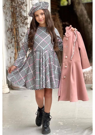 Riccotarz Kız Çocuk Kazayağı Desen Elbise Kolları Peluş Ve Omuzları İnci İşleme Kemerli Pembe Kaşe Kaban Pembe Riccotarz Kız Çocuk Kazayağı Desen Elbise Kolları Peluş Ve Omuzları İnci İşleme Kemerli Pembe Kaşe Kaban Pembe