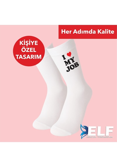 Elf Reklam Kişiye Özel Yazılı Çorap Beyaz