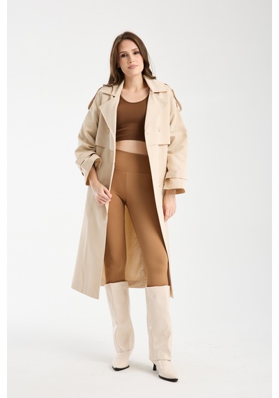 Bej Oversize Kruvaze Kapama Rüzgarlık Detaylı Trençkot 44956