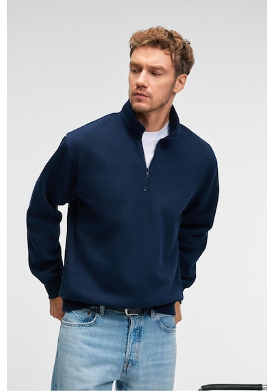 Grimelange BAXTER Erkek Dik Yakalı Fermuarlı Relaxed Lacivert Sweatshirt