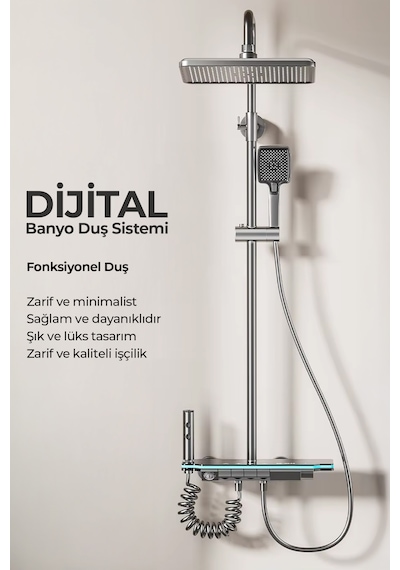 Robo A80015 Yeni Nesil Ambiyans Işıklı Led Göstergeli Dijital Duş Sistemi Gri