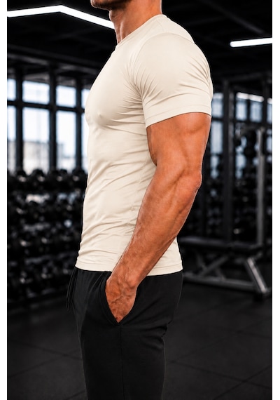 Sapeur Erkek Premium Dar Compression Tişört - Esnek Ve Nefes Alan, Spor & Günlük Tişört Ekru